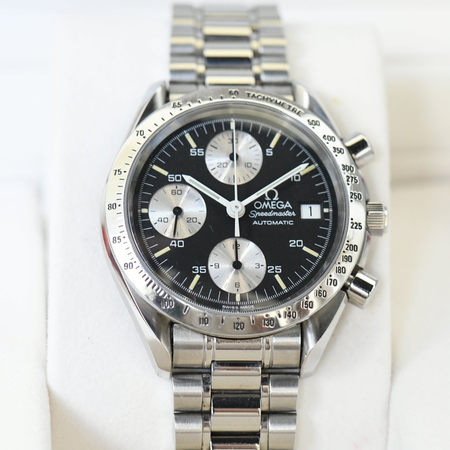 Omega Speedmaster Date Black Reverse Panda Dial Chronograph Watch 3511.50 Boxed