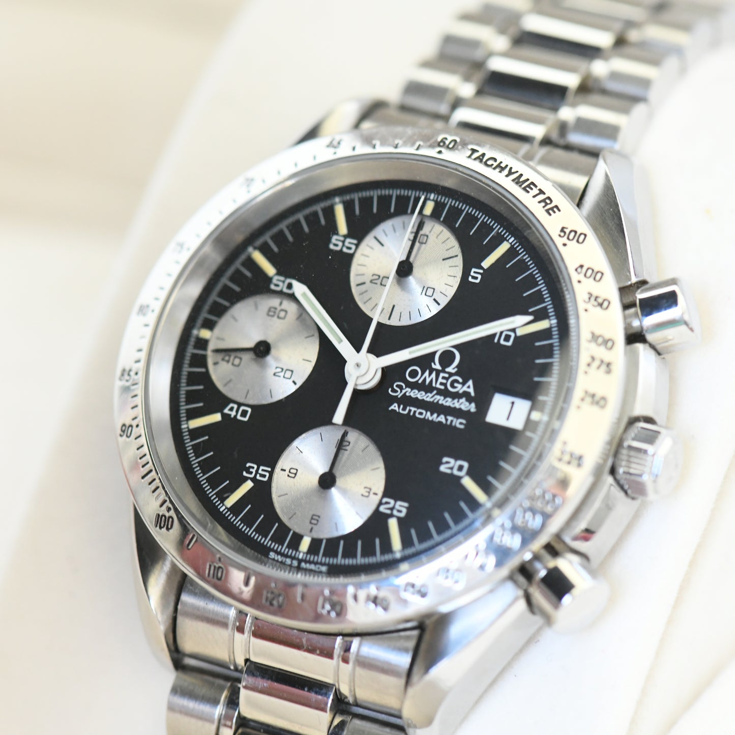 Omega Speedmaster Date Black Reverse Panda Dial Chronograph Watch 3511.50 Boxed
