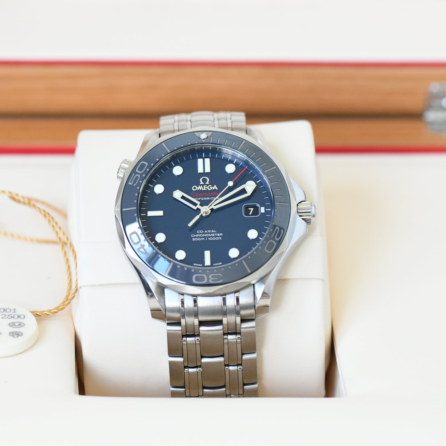 Omega Seamaster Pro 300m Blue Ceramic Bezel Co-Axial 41mm Automatic Watch B&P