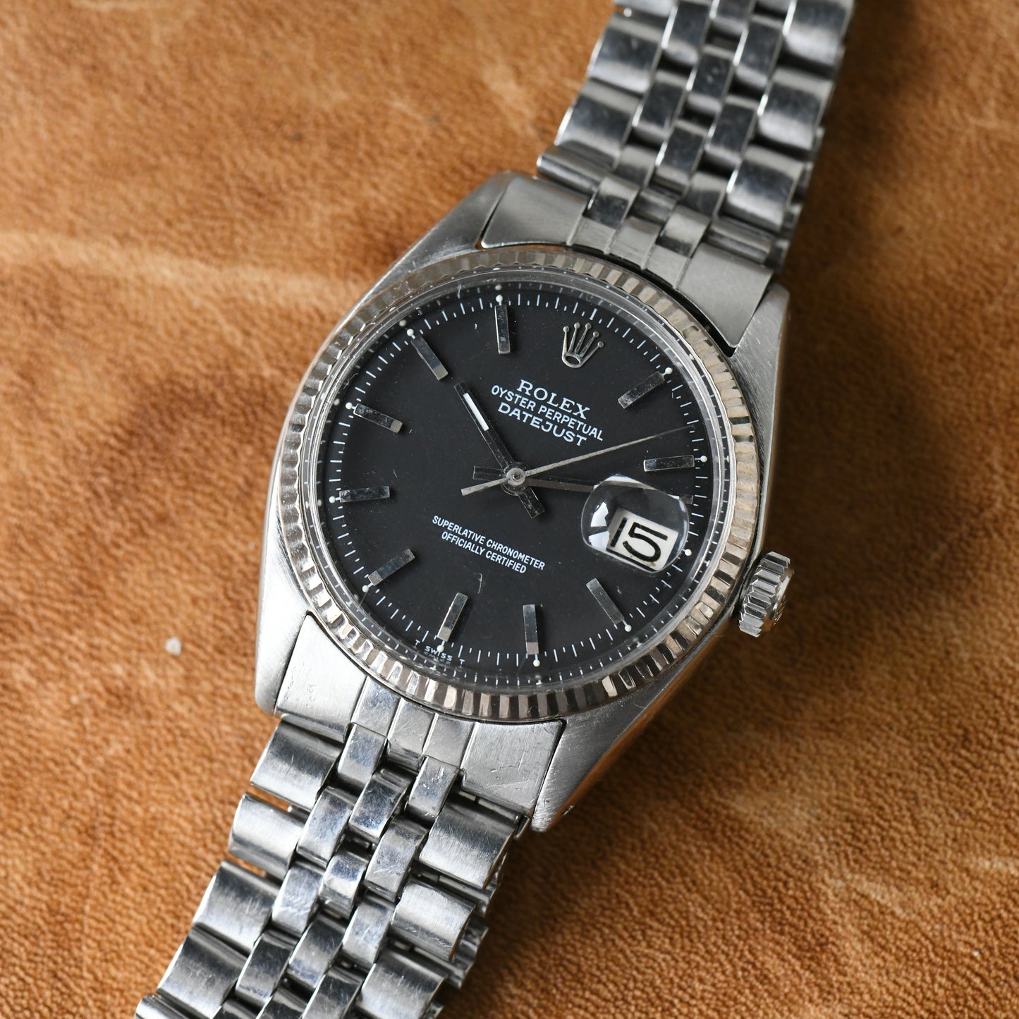 Rolex Datejust Steel & White Gold 36mm Black Pie-Pan Dial Vintage Ref 1601