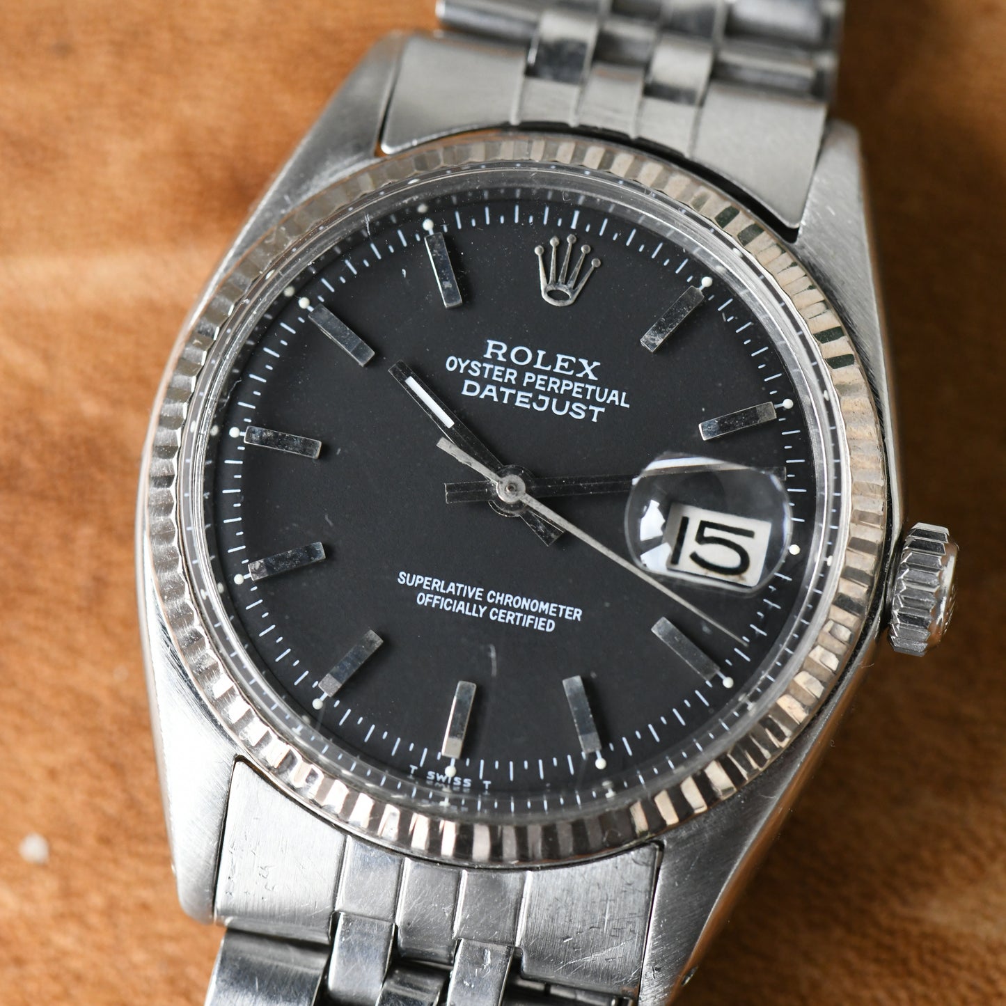 Rolex Datejust Steel & White Gold 36mm Black Pie-Pan Dial Vintage Ref 1601