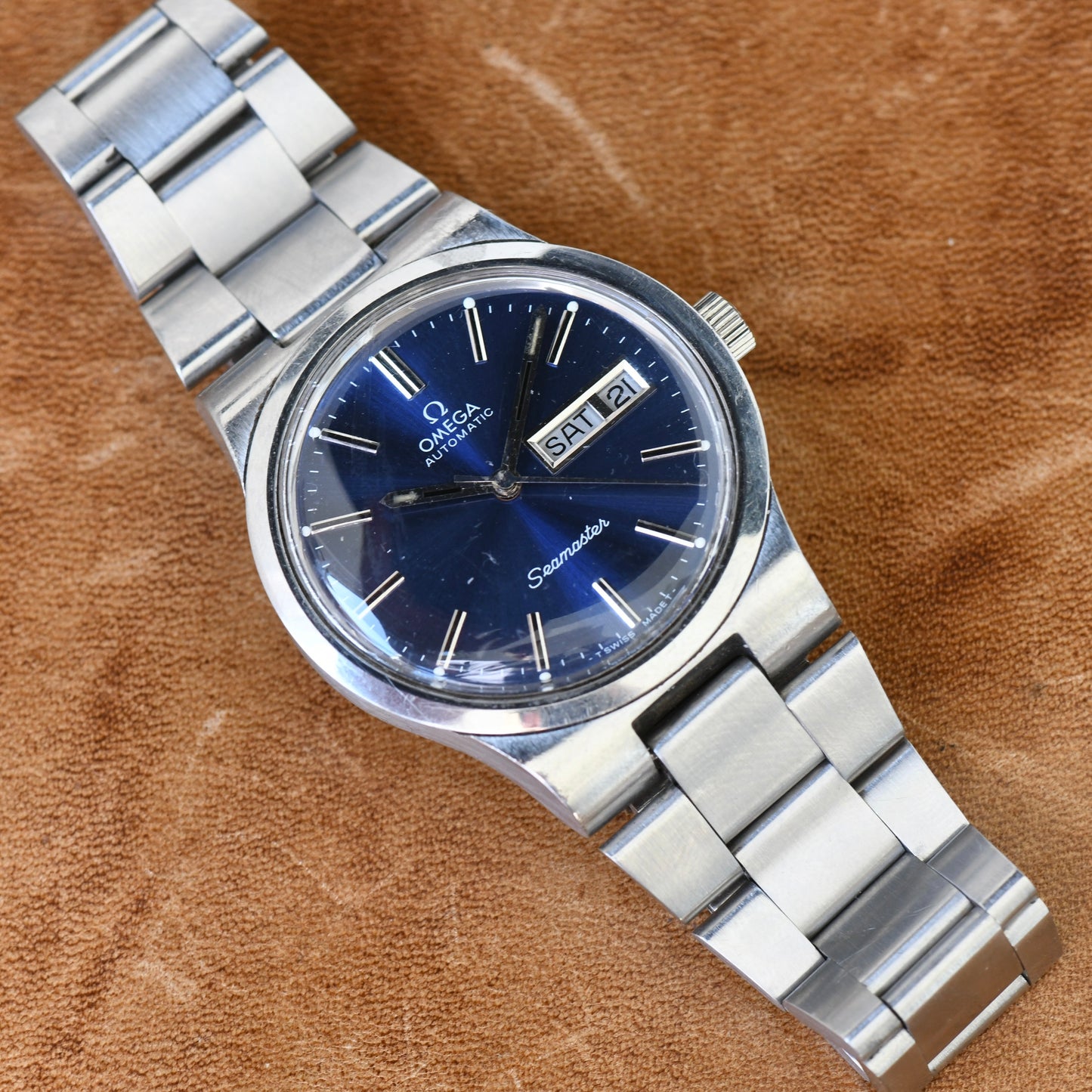 Omega Seamaster Day Date Blue Dial Automatic Stainless Steel Watch Cal.1022