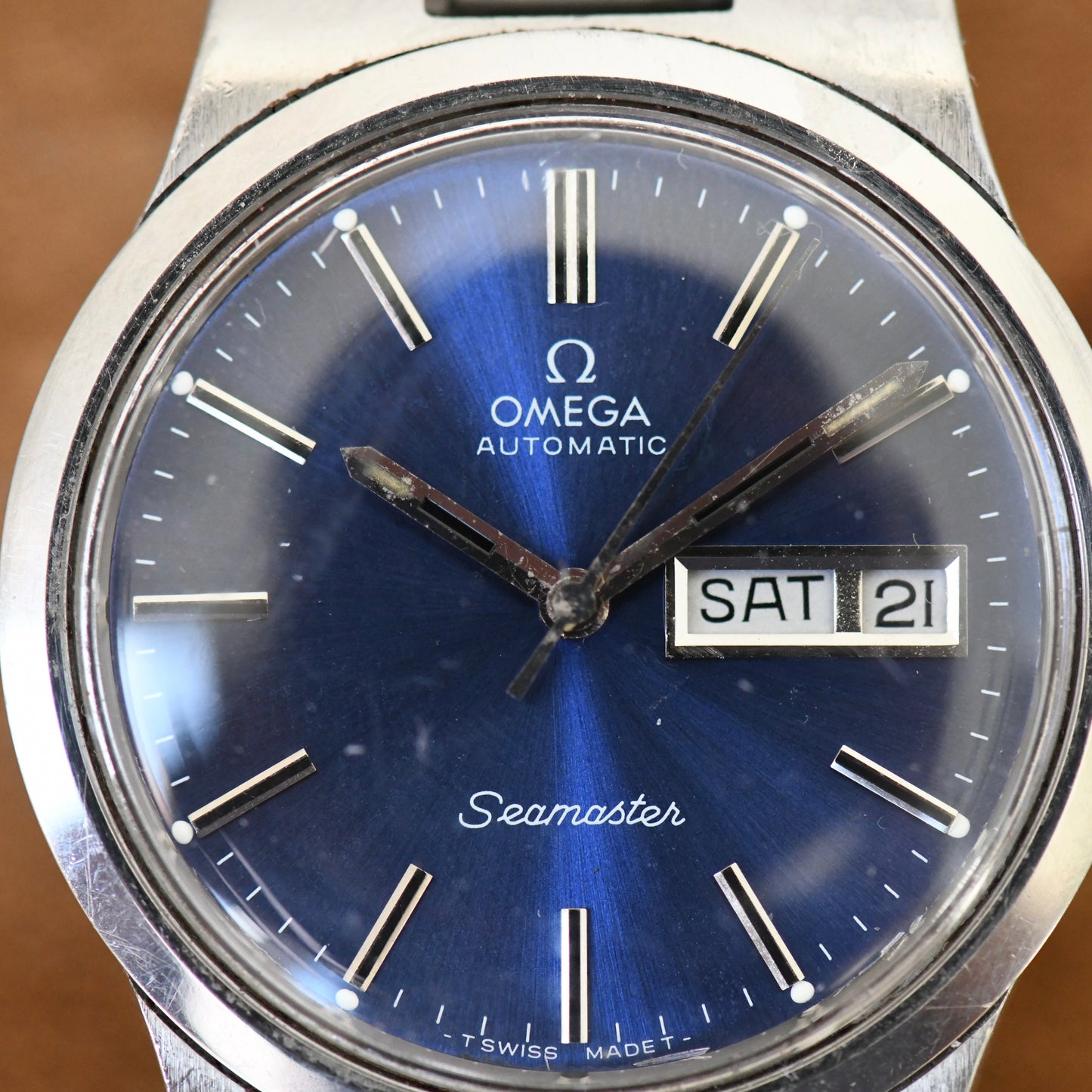 Omega Seamaster Day Date Blue Dial Automatic Stainless Steel Watch Cal.1022