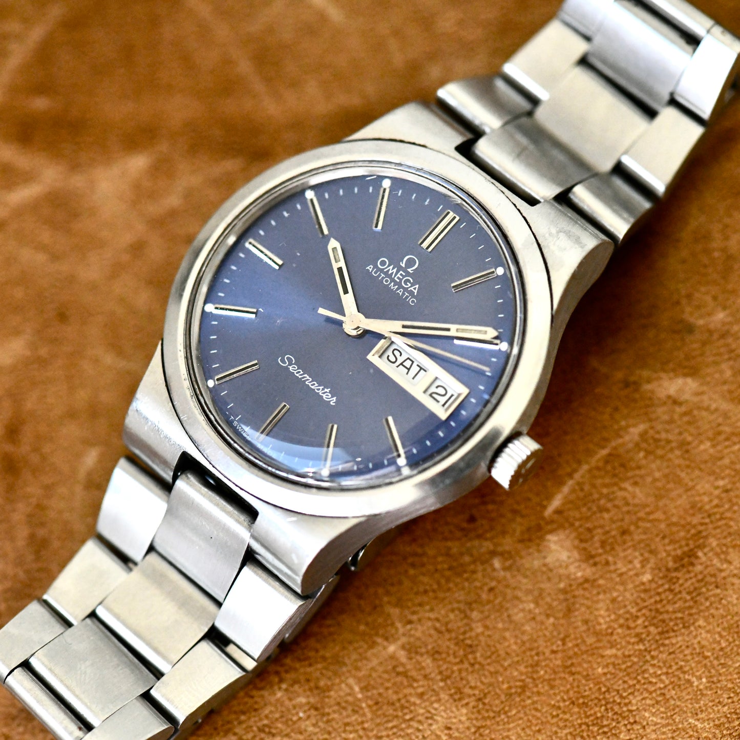 Omega Seamaster Day Date Blue Dial Automatic Stainless Steel Watch Cal.1022