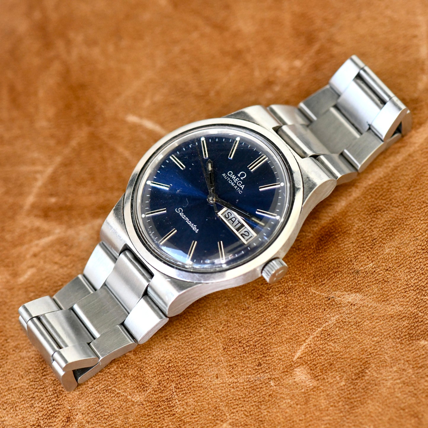Omega Seamaster Day Date Blue Dial Automatic Stainless Steel Watch Cal.1022