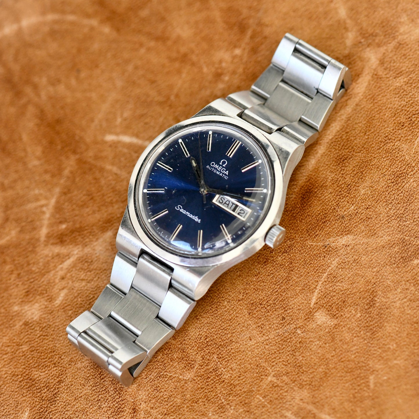 Omega Seamaster Day Date Blue Dial Automatic Stainless Steel Watch Cal.1022
