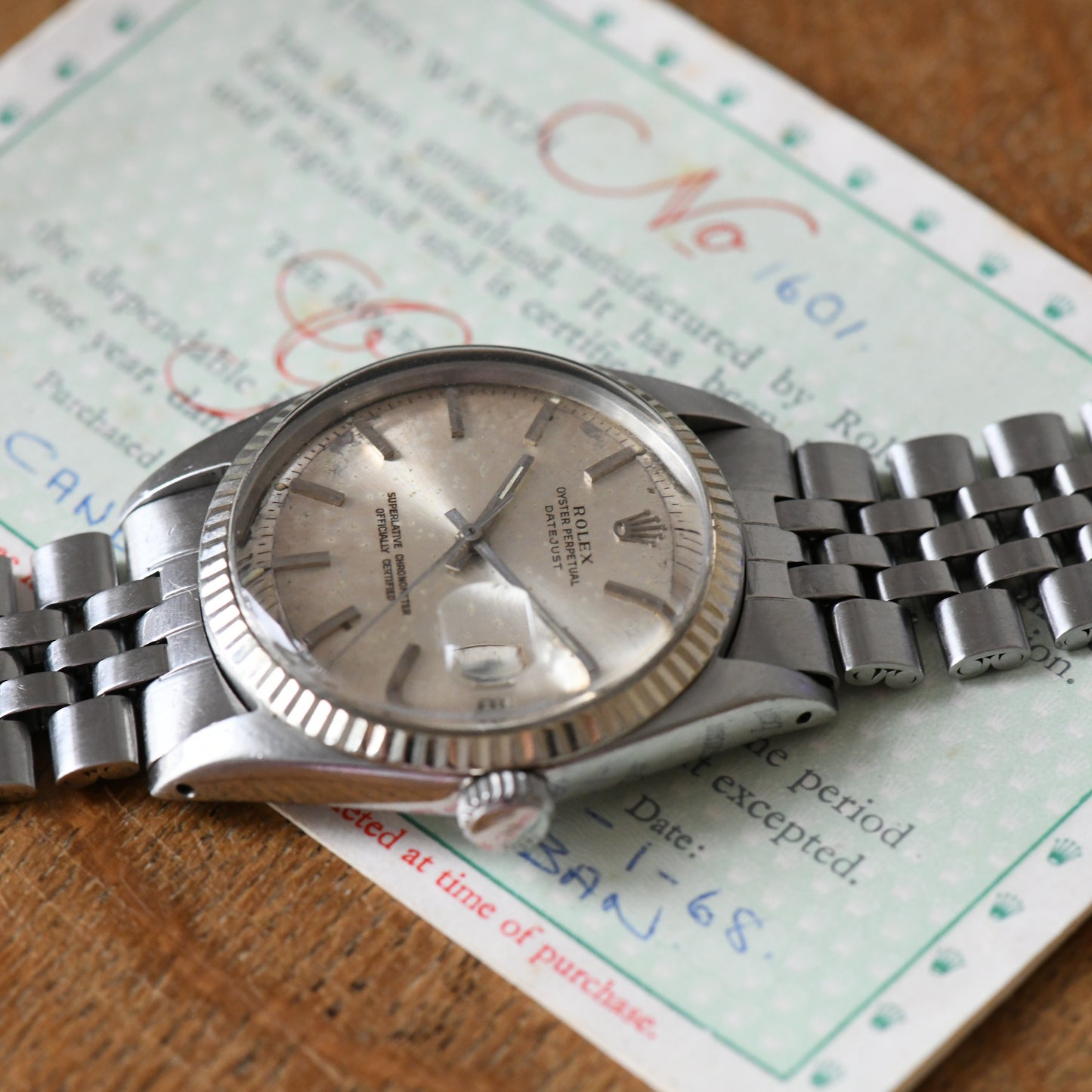 Rolex Datejust Steel &amp; White Gold 36mm Silver Pie-Pan Dial Vintage 1966 Ref 1601