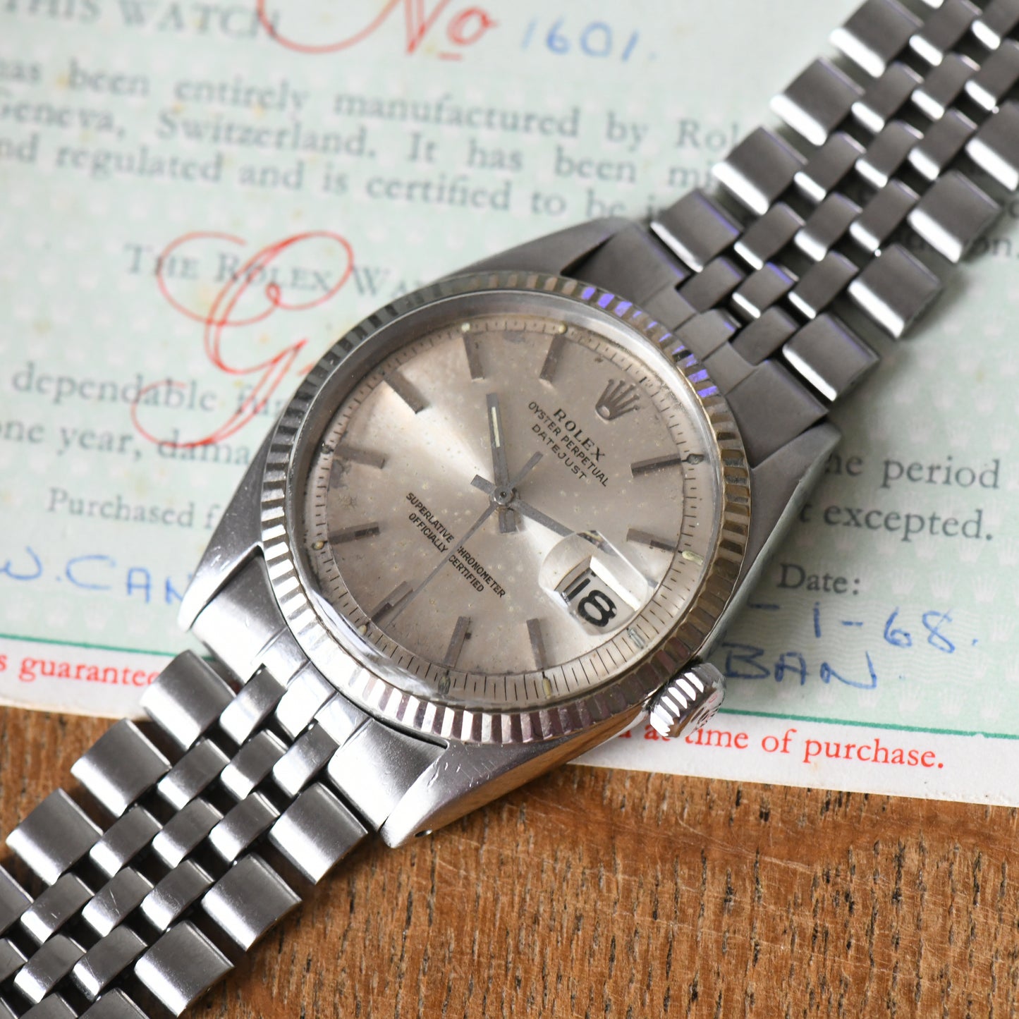 Rolex Datejust Steel &amp; White Gold 36mm Silver Pie-Pan Dial Vintage 1966 Ref 1601