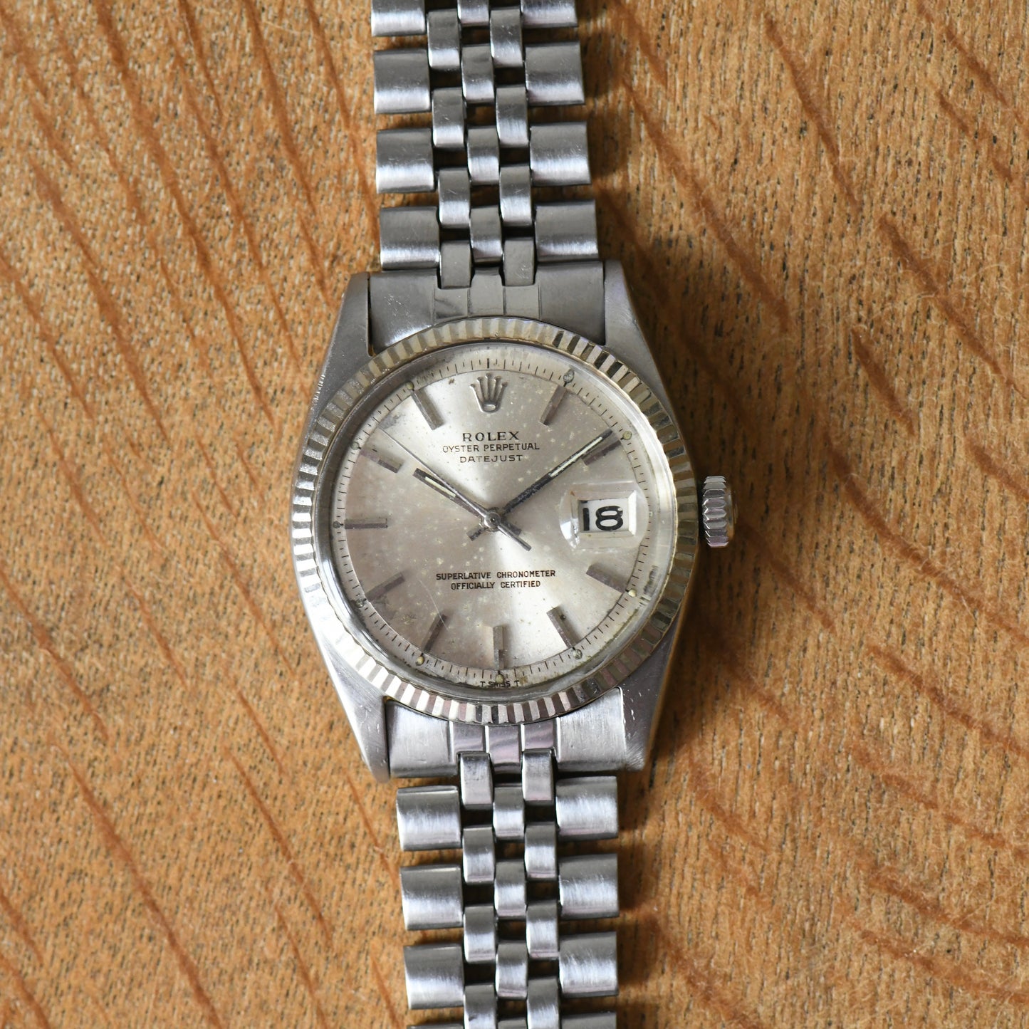 Rolex Datejust Steel &amp; White Gold 36mm Silver Pie-Pan Dial Vintage 1966 Ref 1601