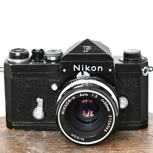 Nikon F Black Plain Prism 35mm Film Camera + 50mm F2 Nikkor Lens