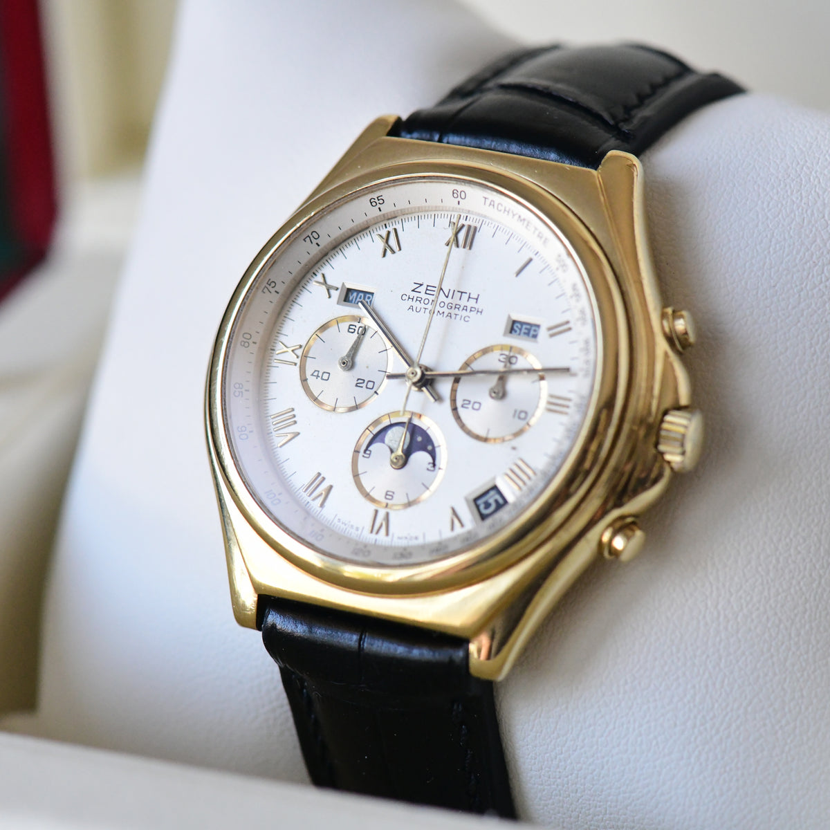 Zenith El Primero Moonphase Triple Date Calendar 18k Solid Gold Chronograph Watch - Boxed