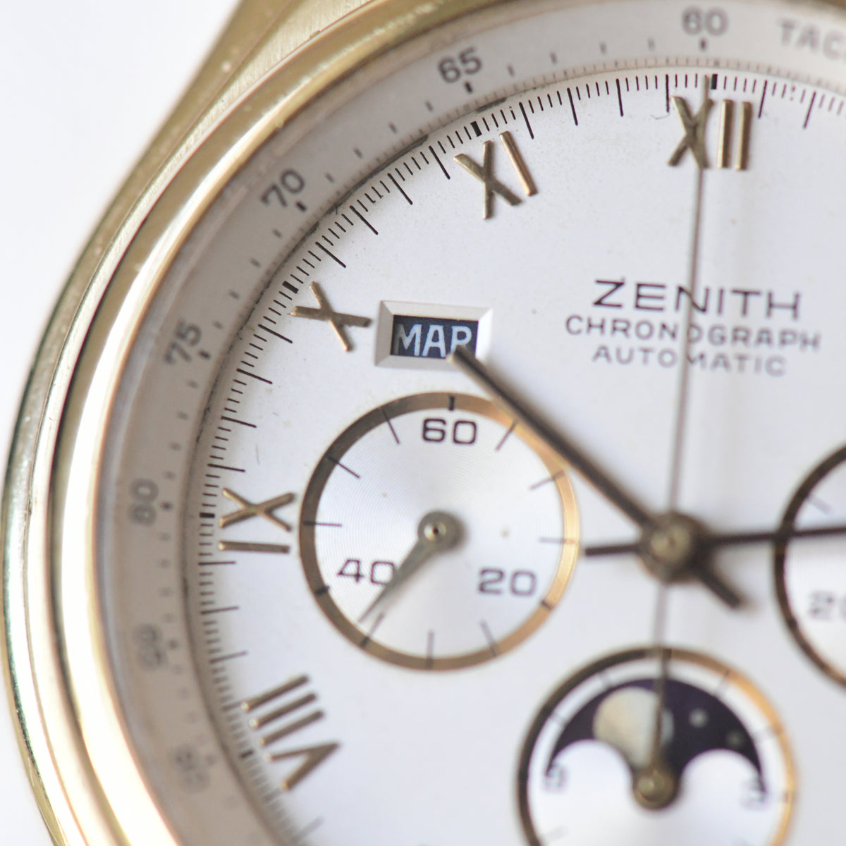 Zenith El Primero Moonphase Triple Date Calendar 18k Solid Gold Chronograph Watch - Boxed