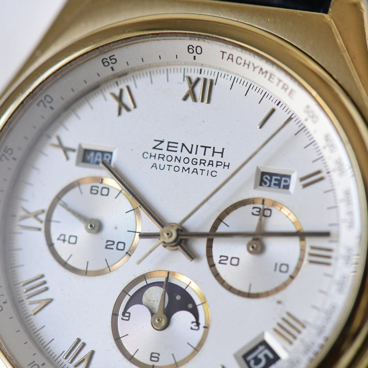 Zenith El Primero Moonphase Triple Date Calendar 18k Solid Gold Chronograph Watch - Boxed