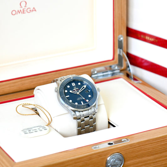 Omega Seamaster Pro 300m Blue Ceramic Bezel Co-Axial 41mm Automatic Watch B&P