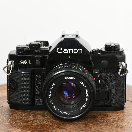 Canon A-1 35mm Film Camera + 50mm f/1.8 Lens Kit - New Light Seals Fitted