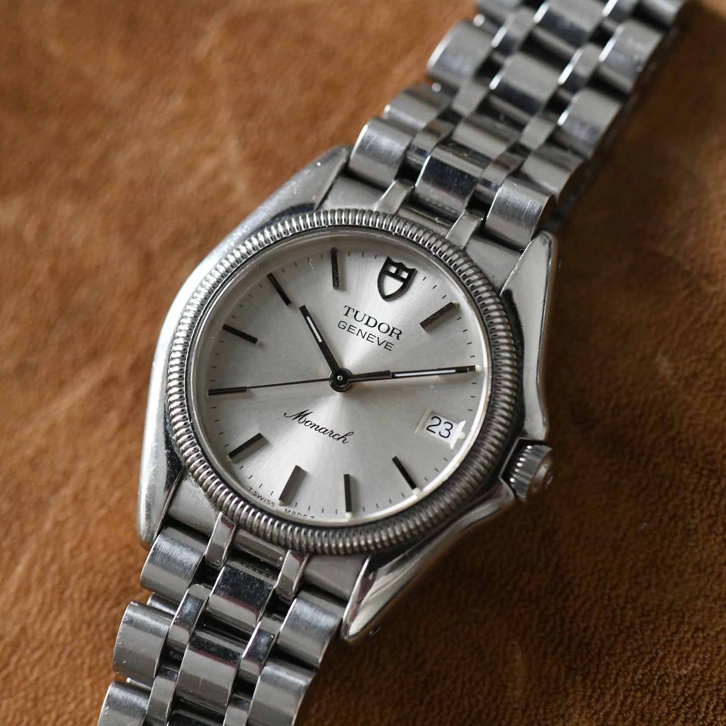 Tudor Rolex Monarch Quartz Date Silver Dial 15730 33mm