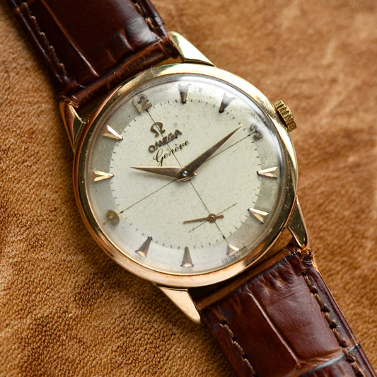 Omega Genève 9K Solid Gold 1957 Cross Hair Dial Manual Wind Vintage Watch Cal267