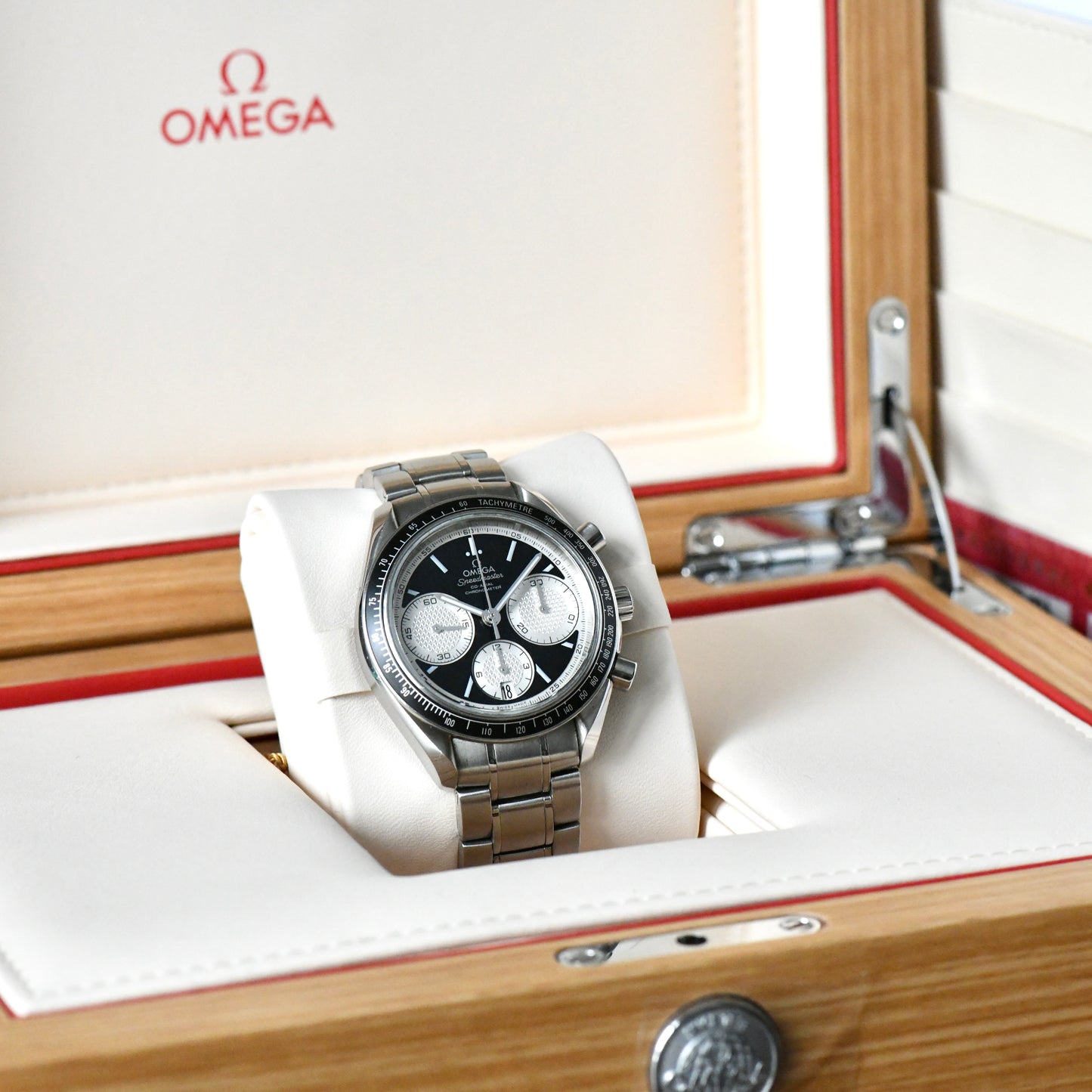 Omega Speedmaster Racing Reverse Panda 2017 Co-Axial Chronograph - Box & Papers