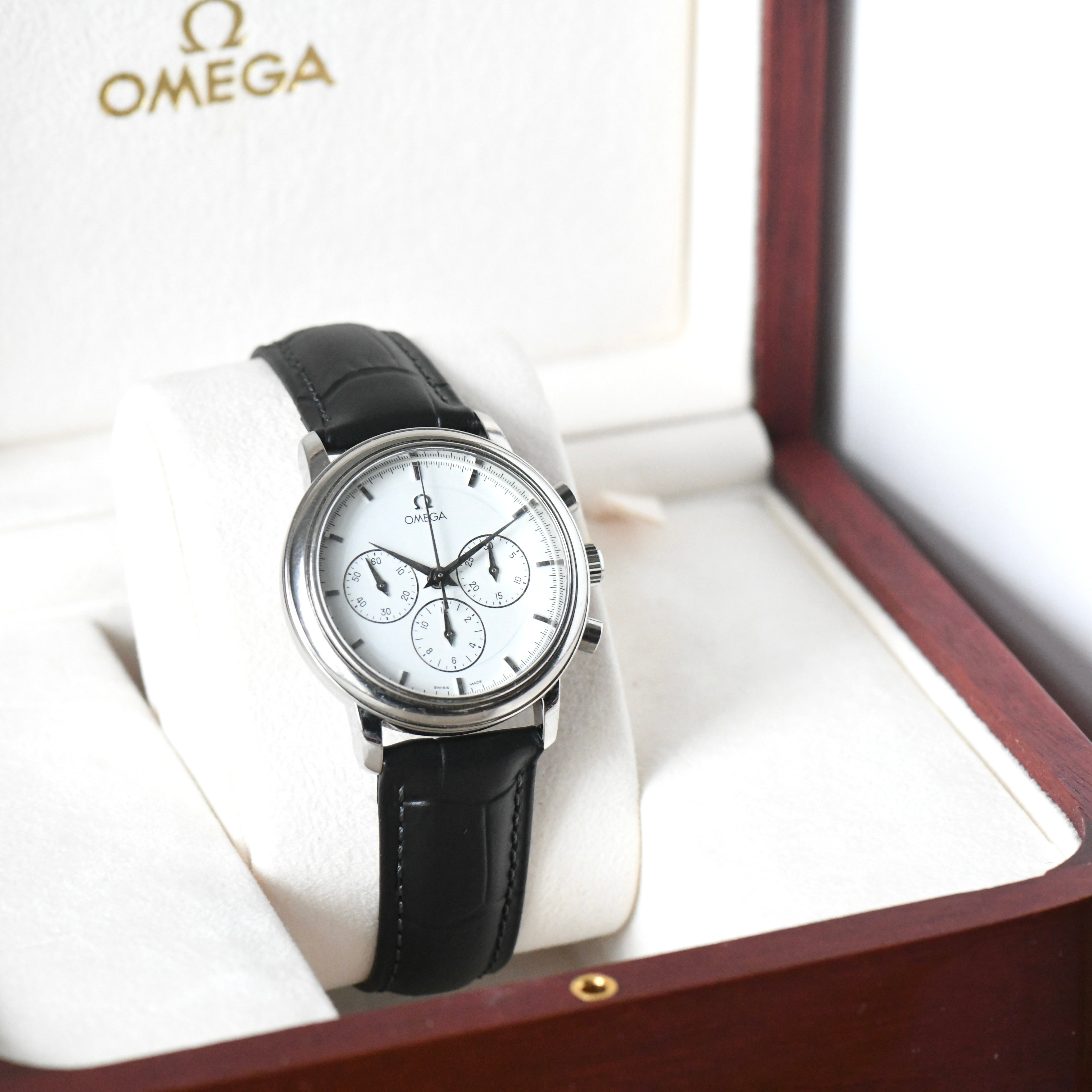 Omega DeVille Prestige Chronograph White Dial 36mm Manual Wind