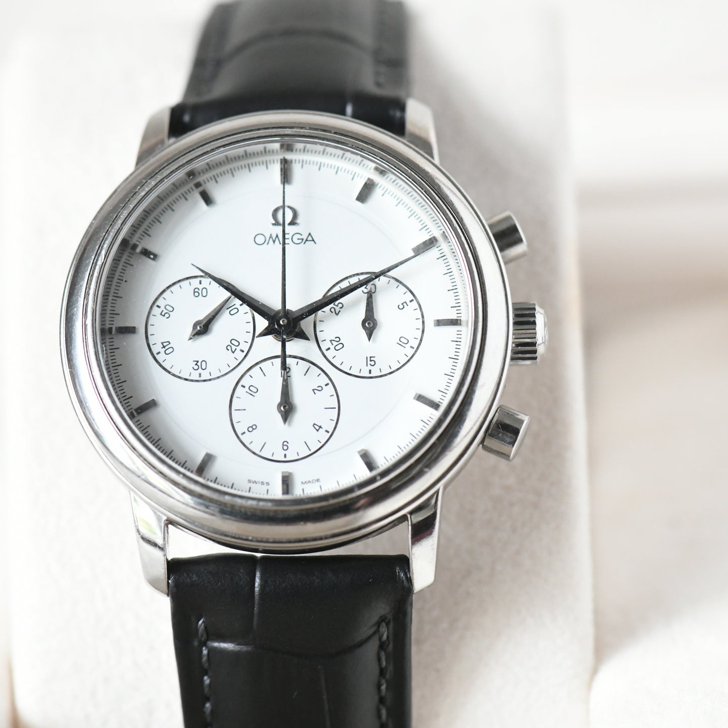 Omega DeVille Prestige Chronograph White Dial 36mm Manual Wind - Cal 861 - Boxed