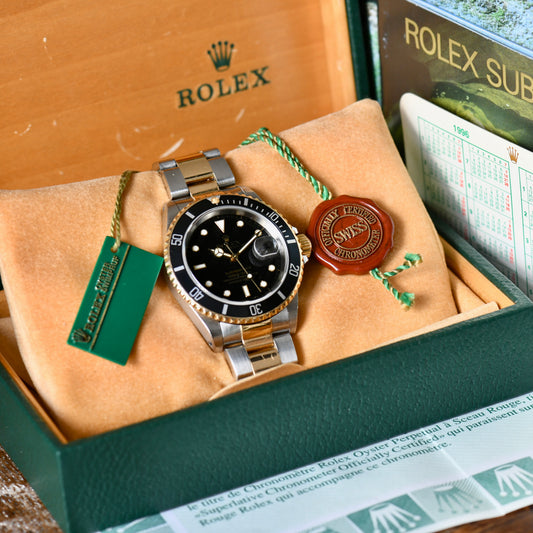 Rolex Submariner Date 16613 Bi Metal 18K Gold & Steel 1997 Box & Papers Full Set