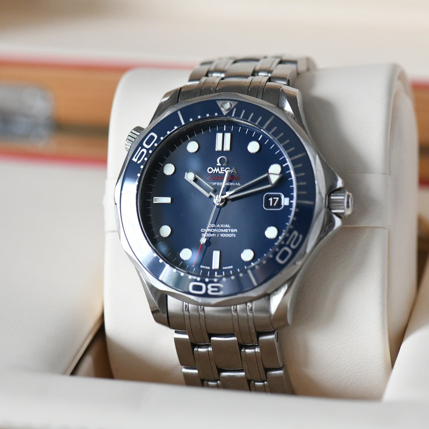 Omega Seamaster Pro 300m Blue Ceramic Bezel Co-Axial 41mm Automatic Watch B&P