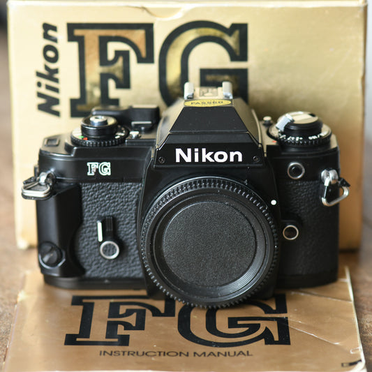 Nikon FG Black 35mm Film SLR Camera Body Only Boxed - New Light Seals