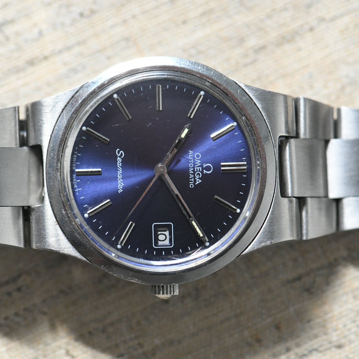 Omega Seamaster Date Blue Dial Automatic Vintage 1974 36mm Watch Cal 1012