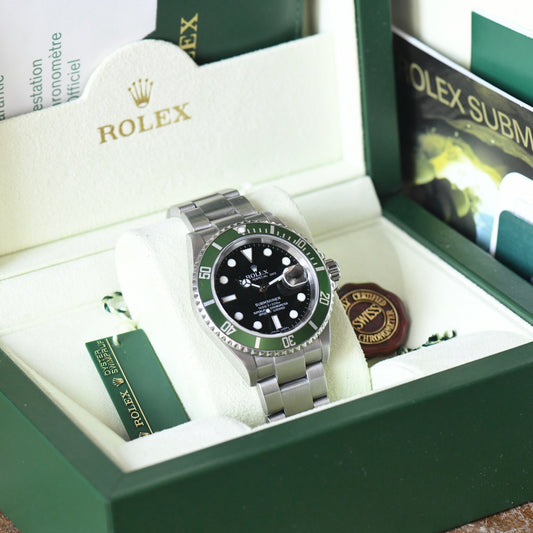 Rolex Submariner Date 16610LV Green Bezel Kermit 2006 50th Full Set Box & Papers
