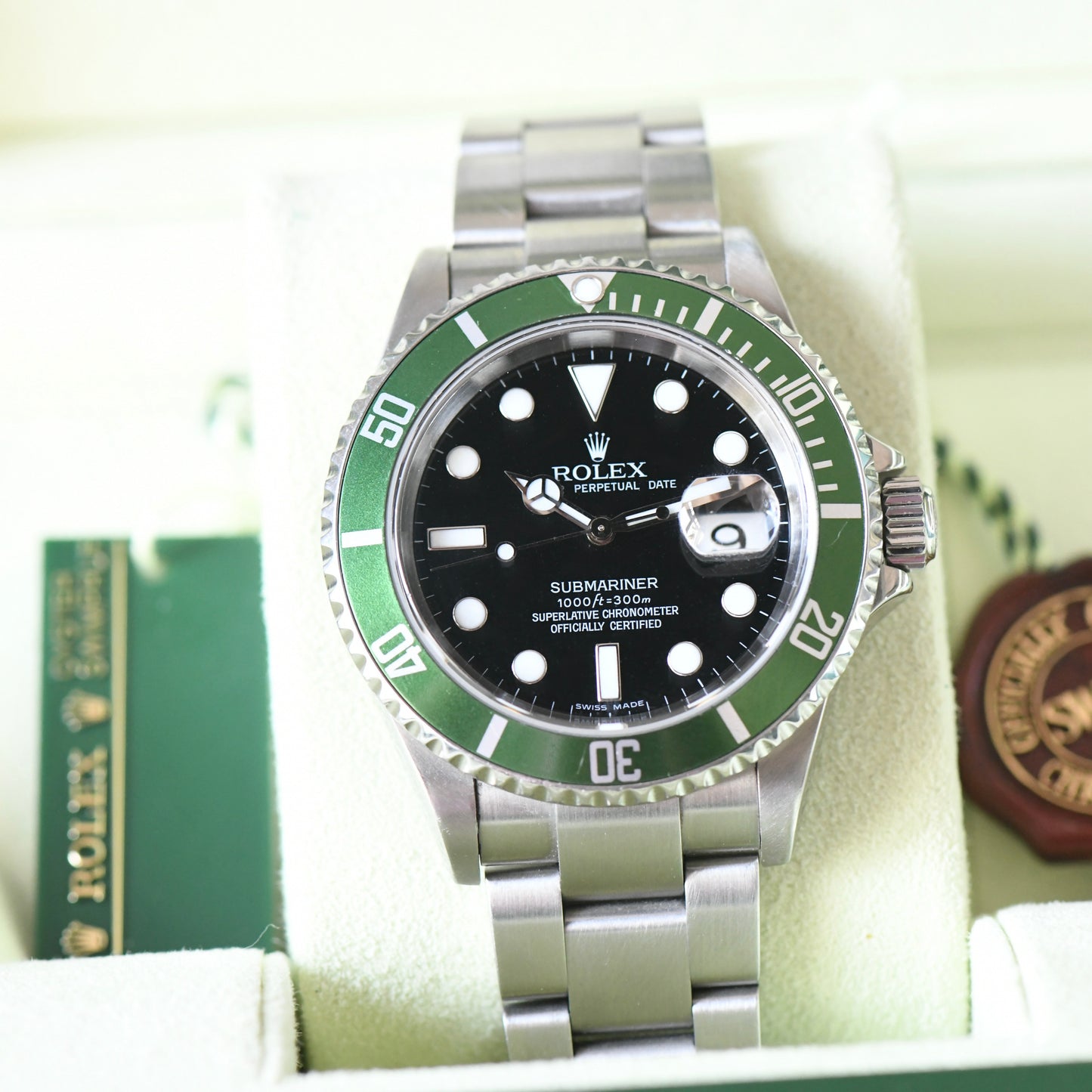 Rolex Submariner Date 16610LV Green Bezel Kermit 2006 50th Full Set Box & Papers