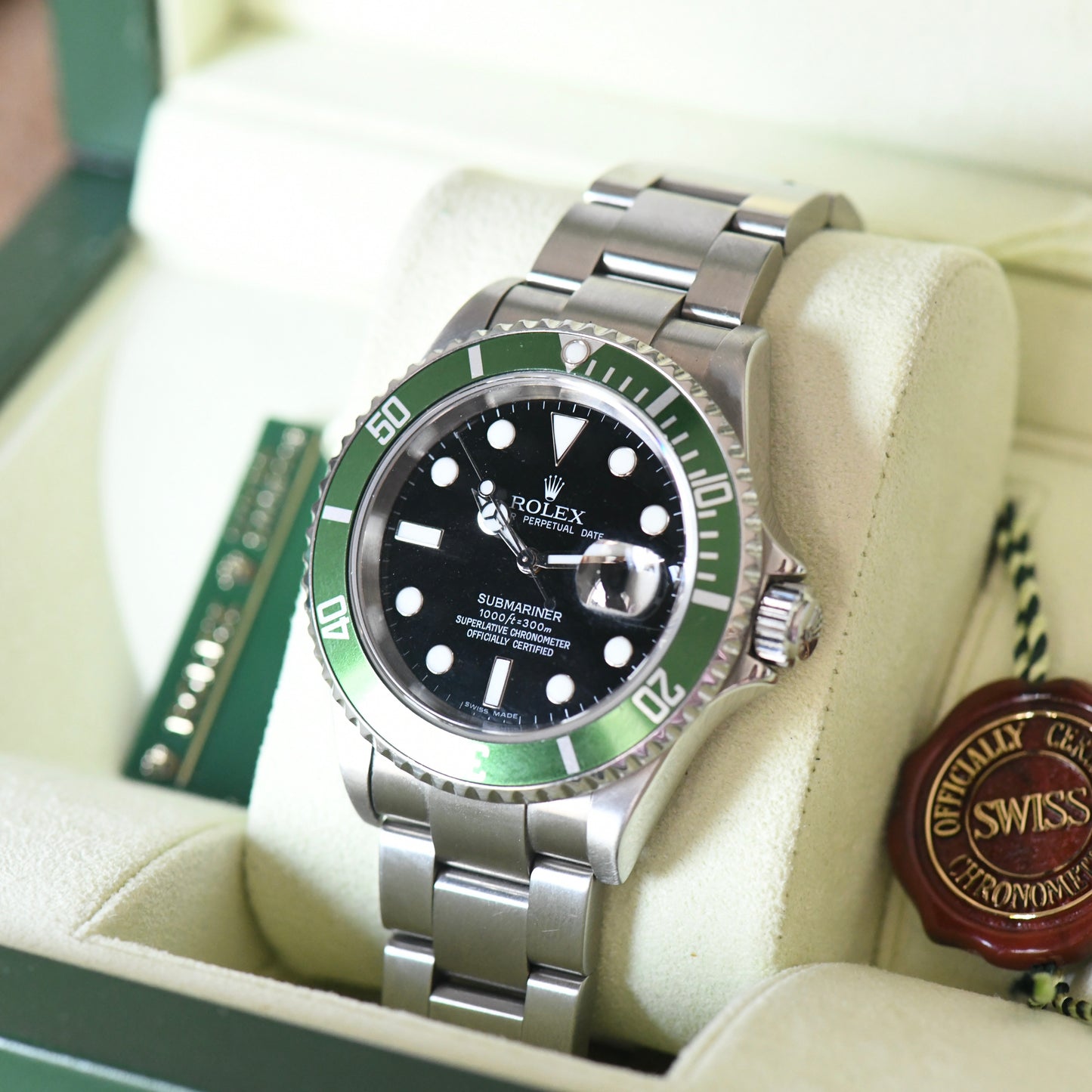 Rolex Submariner Date 16610LV Green Bezel Kermit 2006 50th Full Set Box & Papers