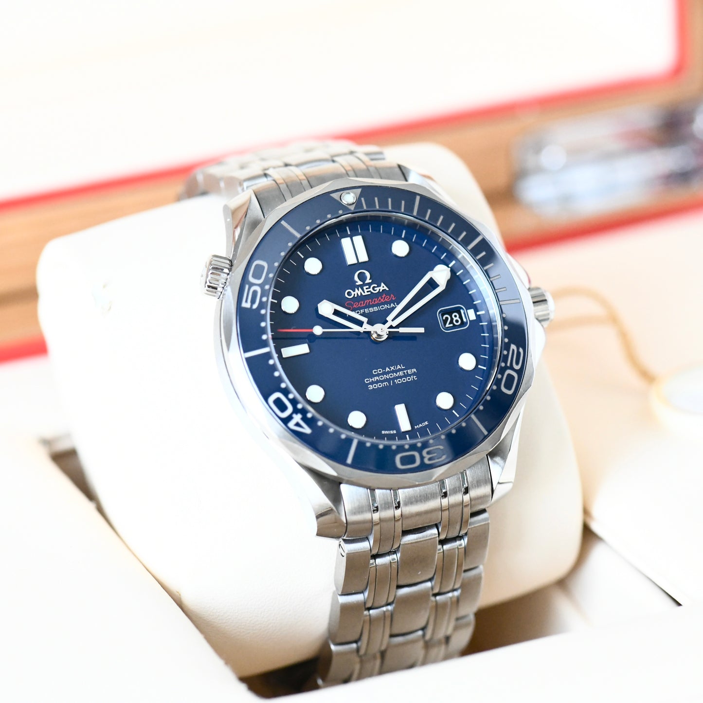 Omega Seamaster Pro 300m Blue Ceramic Bezel Co-Axial 41mm Automatic Watch B&P