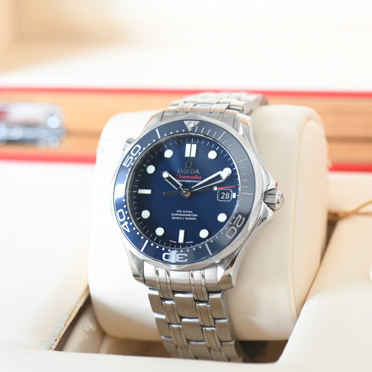 Omega Seamaster Pro 300m Blue Ceramic Bezel Co-Axial 41mm Automatic Watch B&P