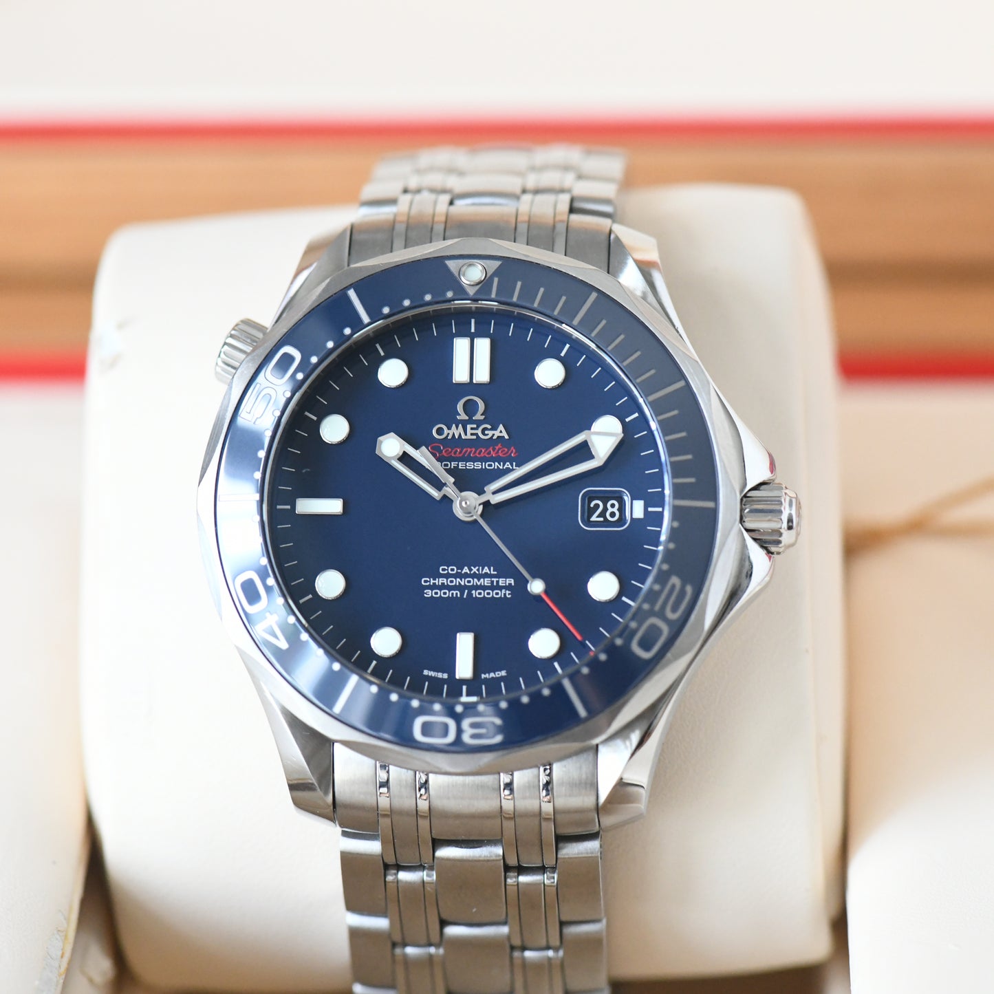 Omega Seamaster Pro 300m Blue Ceramic Bezel Co-Axial 41mm Automatic Watch B&P