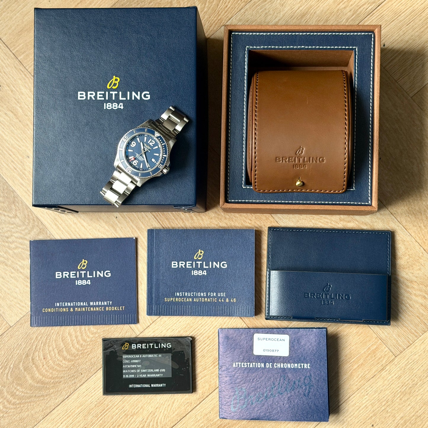 Breitling Superocean II 44 Blue Dial Dive Watch 1000m 2019 Full Set 2024 Service