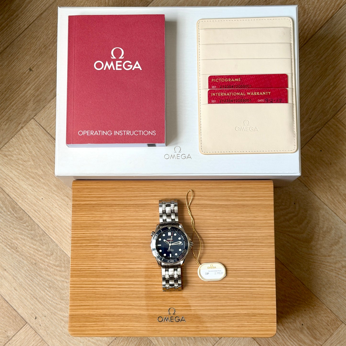 Omega Seamaster Pro 300m Blue Ceramic Bezel Co-Axial 41mm Automatic Watch B&P
