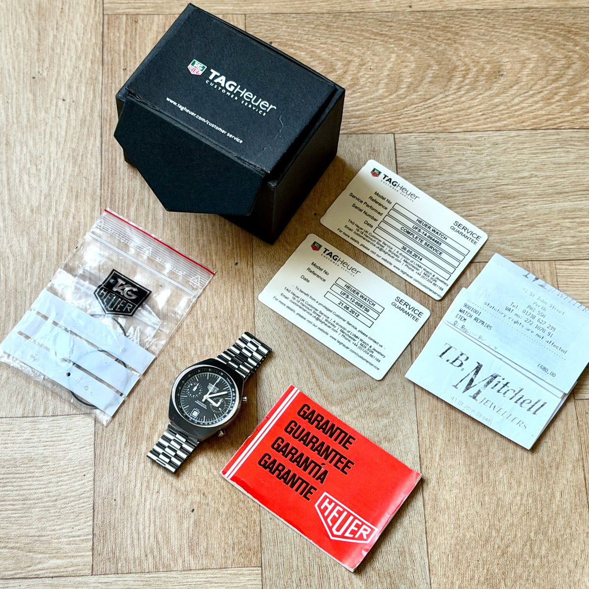 Heuer Carrera 110.571 NC Cal 12 Automatic Chronograph Vintage Watch Box & Papers