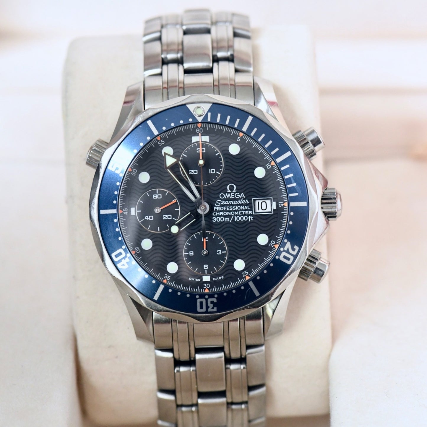 Omega Seamaster 300m Chronograph Dive Watch Blue Dial - 2599.80 - Boxed & Papers