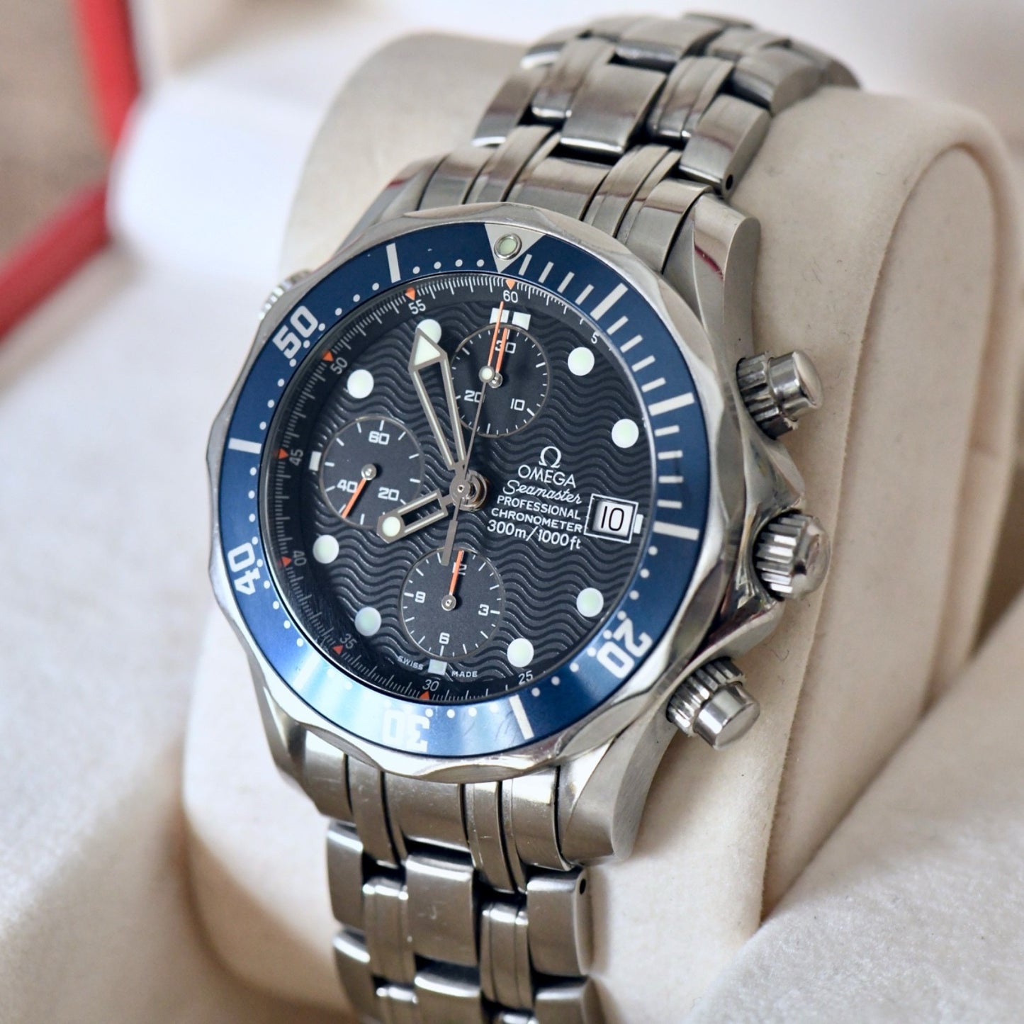 Omega Seamaster 300m Chronograph Dive Watch Blue Dial - 2599.80 - Boxed & Papers