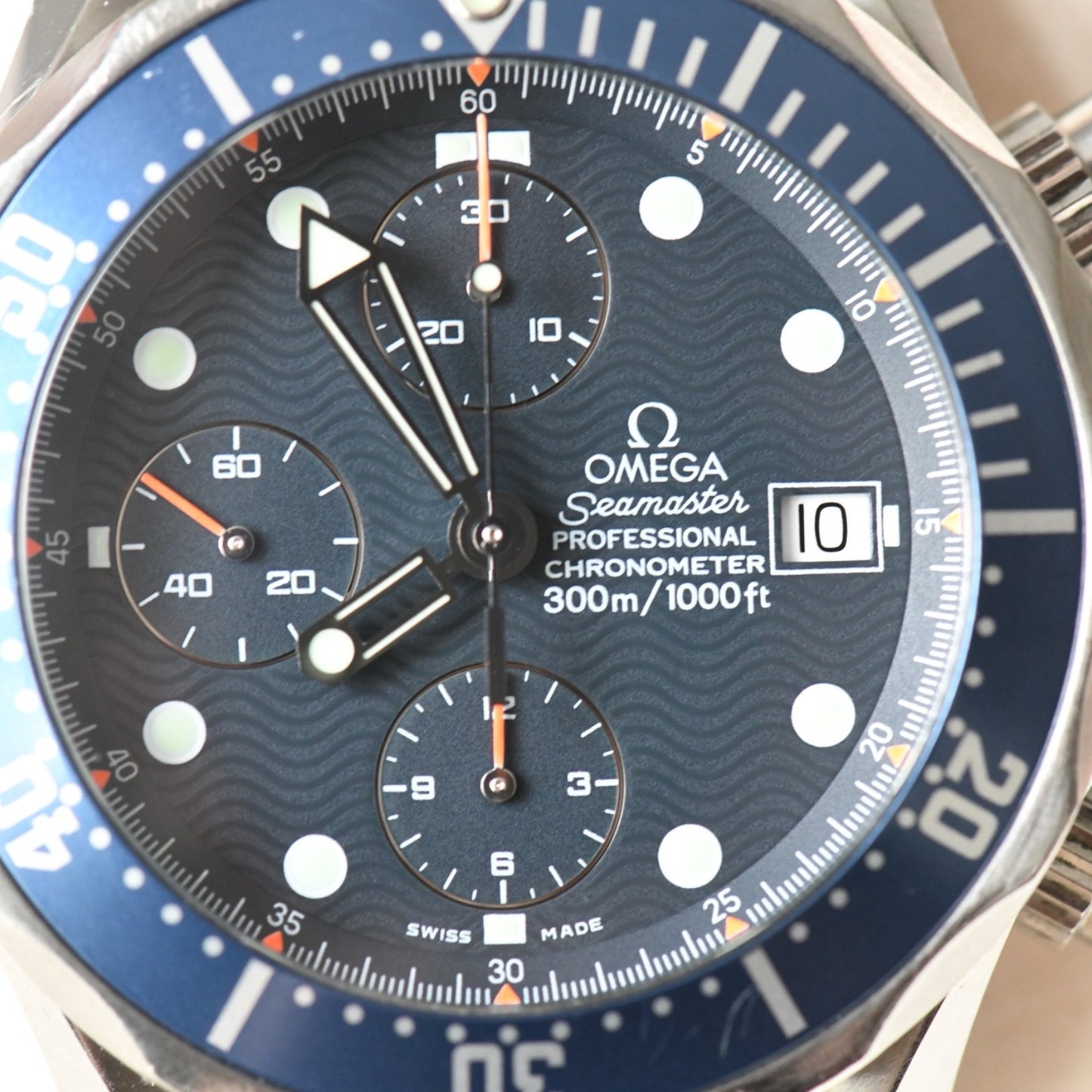 Omega Seamaster 300m Chronograph Dive Watch Blue Dial - 2599.80 - Boxed & Papers